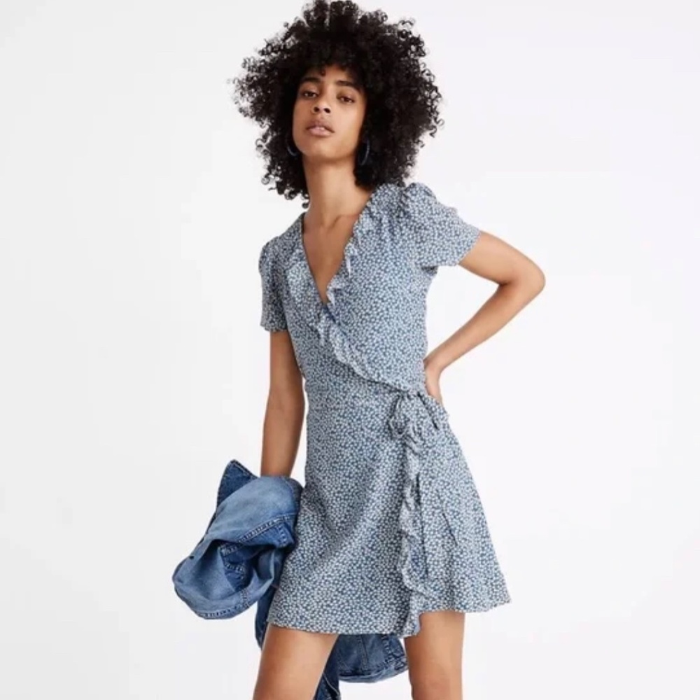 Madewell Blue Floral Wrap Dress